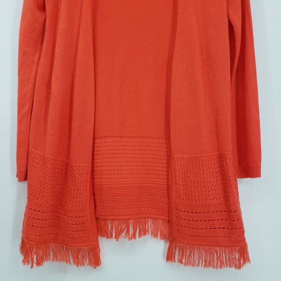 Talbots Fringe Trim Open Front Cardigan Sweater XSP Open Crochet Knit Orange - Picture 5 of 9
